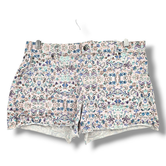 HUE Women's Floral Raw Hem Edge Pull On Shorts‎ Light Pink Size Large - Picture 1 of 14